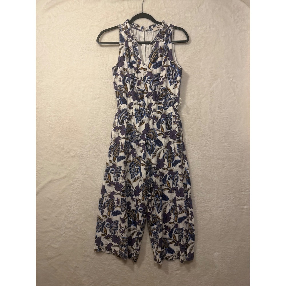 LOFT Petites Tropical Floral Wide Leg Jumpsuit‎ Purple Blue XSP 70072 05/20